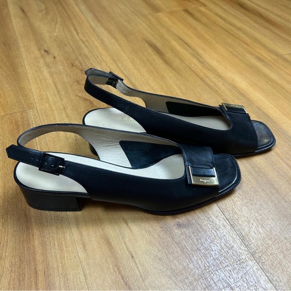 Salvatore Ferragamo Women’s Black and Gold Peep-Toe Heels - Picture 2 of 11